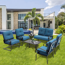 Load image into Gallery viewer, NEW 7-Piece Outdoor Metal Furniture Sets Patio Conversation Set Wrought Iron Loveseat, 2 Single Chairs, 2 Spring Chairs and Coffee Table, Peacock Blue
