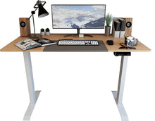 Load image into Gallery viewer, Large Electric Height Adjustable Standing Desk 55 x 28 Inches Computer Desk Stand Up Home Office Workstation Desk T-Shaped Metal Bracket Desk with Wood Tabletop and Memory Settings （Beige）
