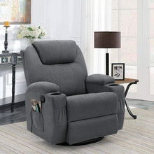 Load image into Gallery viewer, Rocking Chair Recliner Chair with Massage and Heating 360 Degree Swivel Ergonomic Lounge Chair Classic Single Sofa with 2 Cup Holders Side Pockets Living Room Chair Home Theater Seat (Gray)
