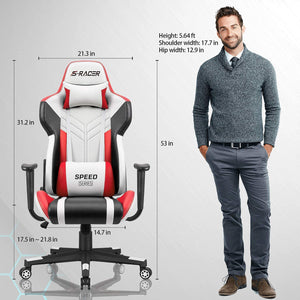 Gaming Chair Racing Style High-Back PU Leather Office Chair Computer Desk Chair Executive and Ergonomic Swivel Chair with Headrest and Lumbar Support (White/Red)