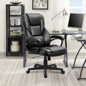 Office Exectuive Chair High Back Adjustable Managerial Home Desk Chair,Swivel Computer PU Leather Chair with Lumbar Support (Black)