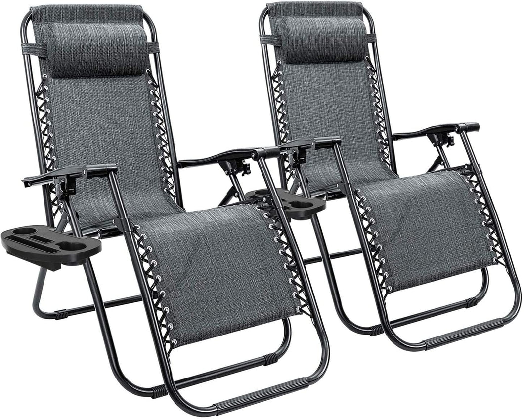 Zero Gravity Chair Adjustable Folding Lawn Lounge Chairs Outdoor Lounge Gravity Chair Camp Reclining Lounge Chair with Pillows for Poolside Backyard and Beach Set of 2 (Double-Gray)