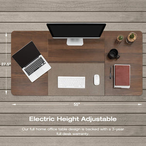 Large Electric Height Adjustable Standing Desk 55 x 28 Inches Computer Desk Stand Up Home Office Workstation Desk T-Shaped Metal Bracket Desk with Wood Tabletop and Memory Settings （Nut-brown）