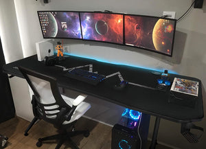 Gaming Desk 63" T-Shaped PC Computer Table with Carbon Fibre Surface Free Mouse Pad Home Office Desk Gamer Table Pro with Game Handle Rack Headphone Hook and Cup Holder (Black)