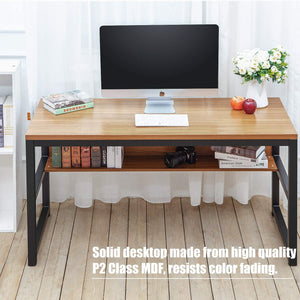 Modern 55" Computer Desk with Bookshelf/Metal Desk Grommet Hole Cable Cover (Industrial/Rustic Brown)