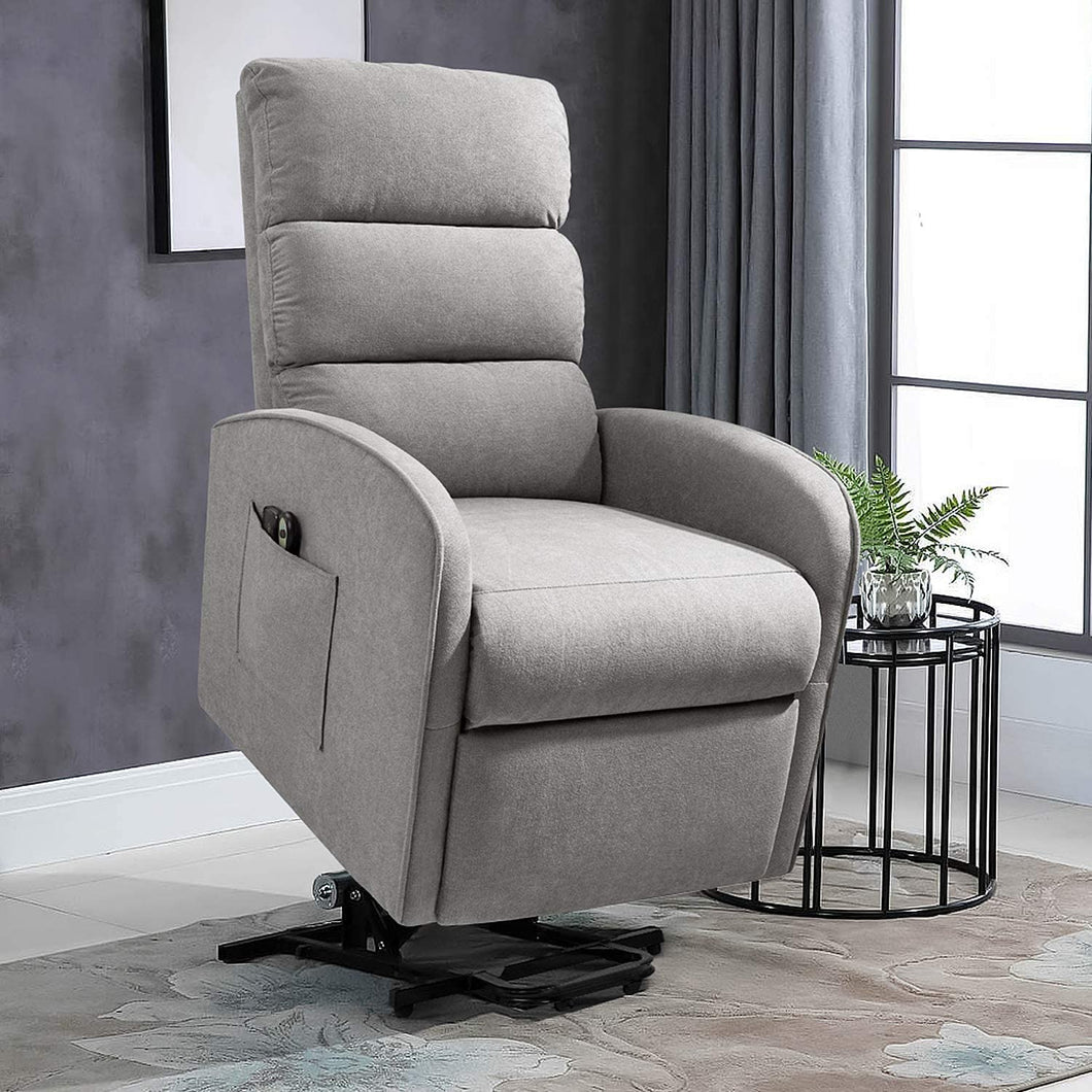 Power Lift Up Recliner Chair for Elderly with Vibration Massage Fabric Sofa Ergonomic Lounge Chair for Living Room Motorized Classic Single Sofa (Light Grey)