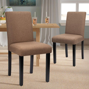Dining Chairs Fabric Upholstered Parson Urban Style Kitchen Side Padded Chair with Solid Wood Legs Set of 4 (Brown)