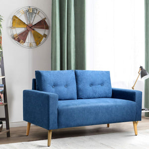Modern Loveseat Sofa Fabric Couch Mid Century Love Seat with 2 Thickened Cushion and Solid Wood Frame for Living Room (Blue)