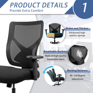 Big and Tall Office Chair High-Back Mesh Desk Chair Swivel Conference Chair with Adjustable Back and Lumbar Support Ergonomic Computer Chair Home Office Task Chair with Armrest (Black)