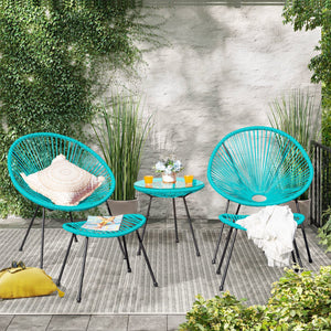 Brand New 5 Piece Outdoor Furniture Set Acapulco Modern All-Weather Conversation Set, 2 Chairs and 1 Glass Table with 2 Footrest for Indoor, Patio, Lawn, Garden, Poolside (Blue)
