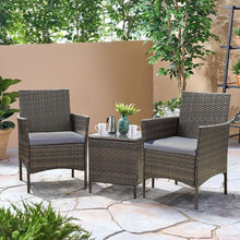 Load image into Gallery viewer, Brand New 3 Pieces PE Rattan Wicker Chairs with Table Outdoor Garden Furniture Sets (Brown/Grey)

