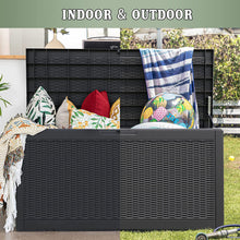 Load image into Gallery viewer, New 100 Gallon Waterproof Large Resin Deck Box Indoor Outdoor Lockable Storage Container for Patio Furniture Cushions, Toys and Garden Tools (Black)
