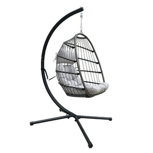 Patio Hanging Egg Chair With Stand, Outdoor Garden Furniture Wicker Rattan Swing Chair Hammock Chair with Cushion