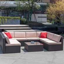 Load image into Gallery viewer, Brand New 9 Pieces Outdoor Patio Sectional Sofa All-Weather Patio Furniture Sets Manual Weaving Wicker Rattan Patio Conversation Set with Cushions and Glass Table
